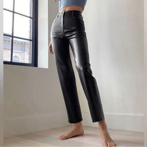 Aritzia Wilfred Melina Pants Vegan Leather 00 Black Straight Leg High Rise Shiny